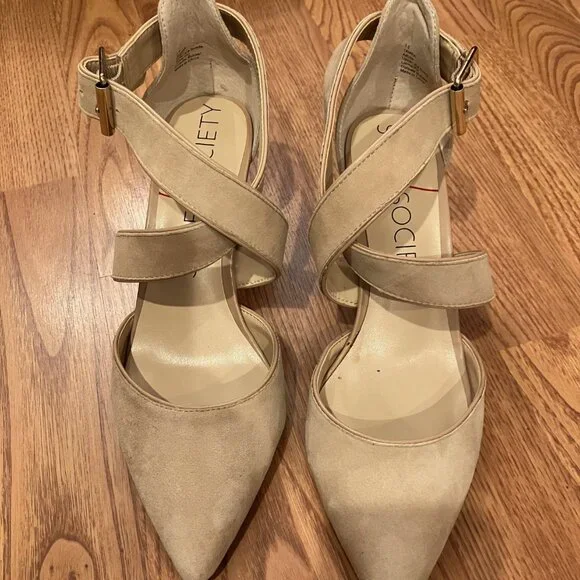 Sole Society Tamra Womens Pump Size 7.5 Taupe Beige Ankle Strap - Picture 4 of 7